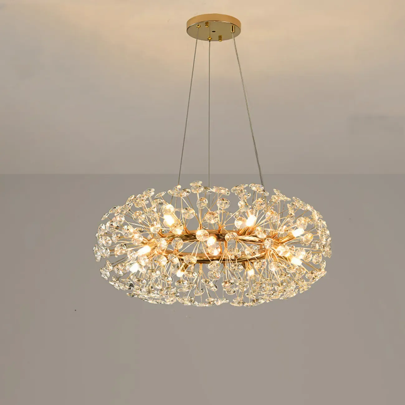 Adjustable Height Gold Crystal Globe Starburst Chandelier