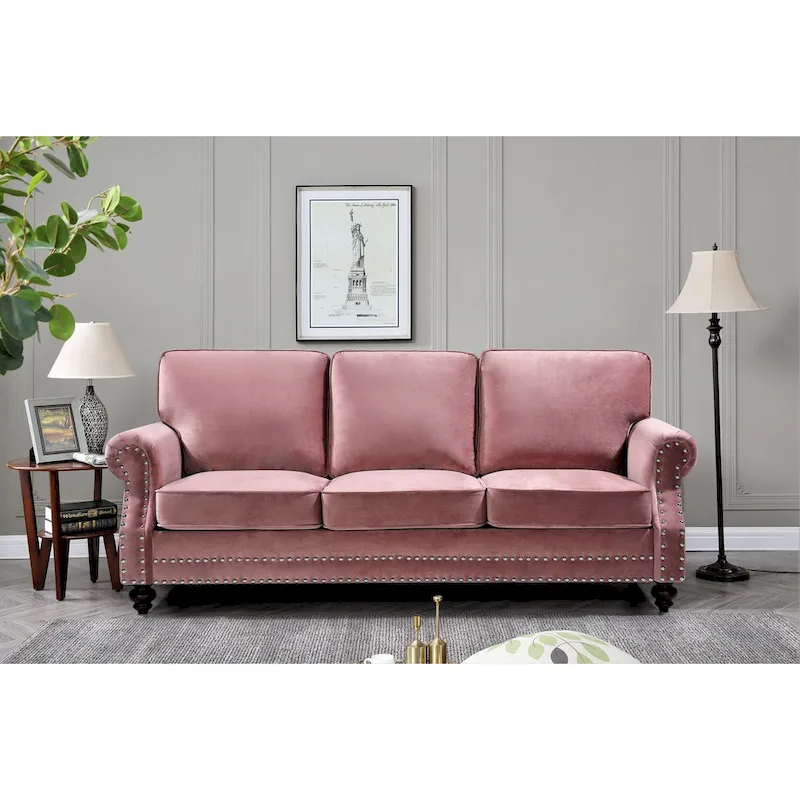 Ramos Nailhead Velvet 3-Piece Set-Loveseat Sofa and Chair