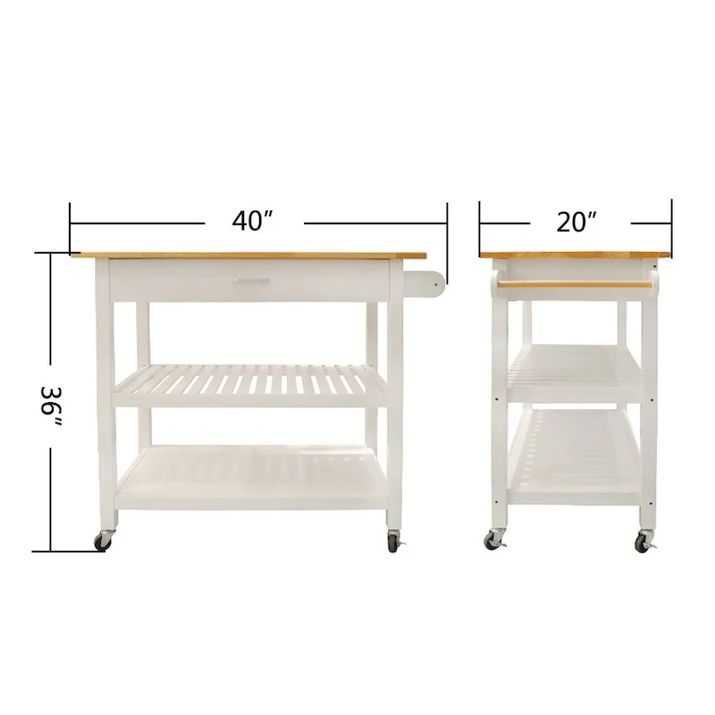 MDF Kitchen Cart with Two Lockable Wheels