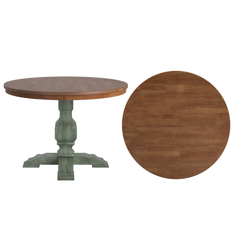 Ronda Two-Tone Round Solid Wood Top Dining Table