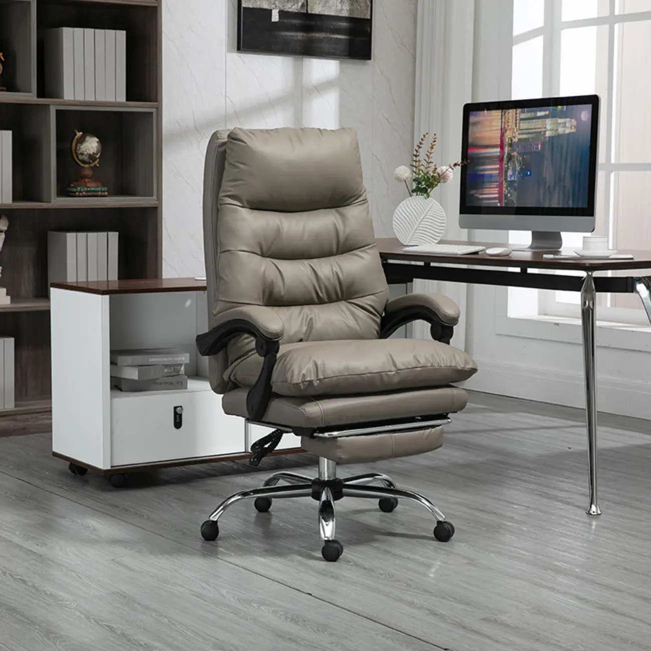 Reclining Black Leather Upholstered Office Chair