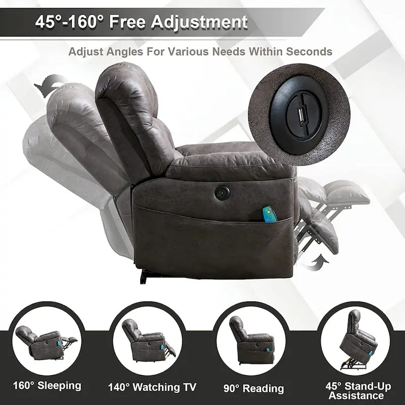 Ebello Microsuede Power Lift Recliner Sofa with Massage Chair