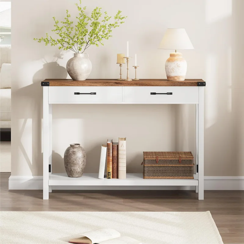 Woode Entryway Table, Farmhouse Console Table with 2 Drawers