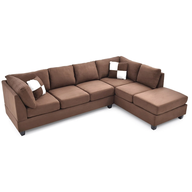 Malone 111 in. Suede 4-Seater Sectional Sofa with 2-Throw Pillow - 111L x 78W x 34H