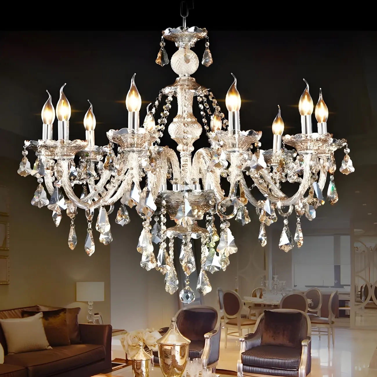 Mid-Century Modern Crystal Candelabra Chandelier