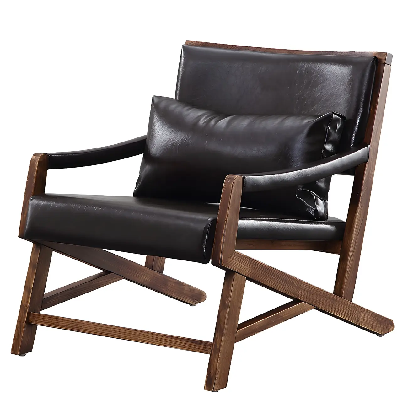 Modern Faux Leather Lounge Chair with Pillow Back