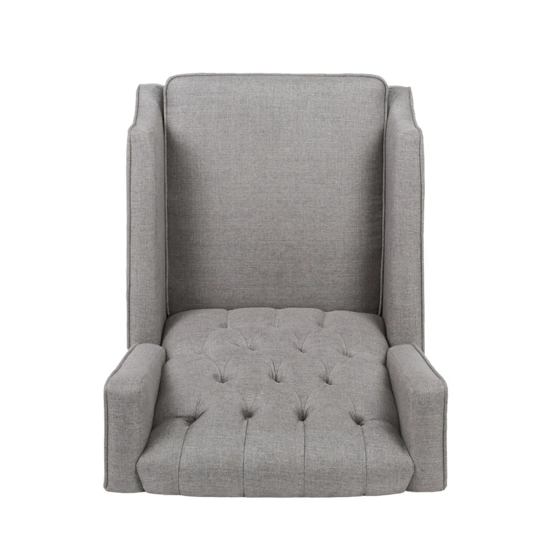 Grey Fabric Mid-Century Upholstered Wingback Push-Back Recliner with Footrest and Button-tufted Backrest