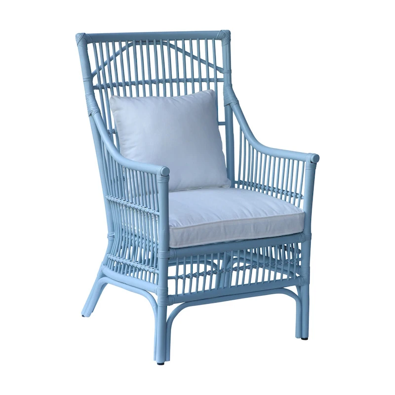 Rattan Slat Back Cushioned Arm Dining Accent Chair by East at Main - 24x25.5x39.25