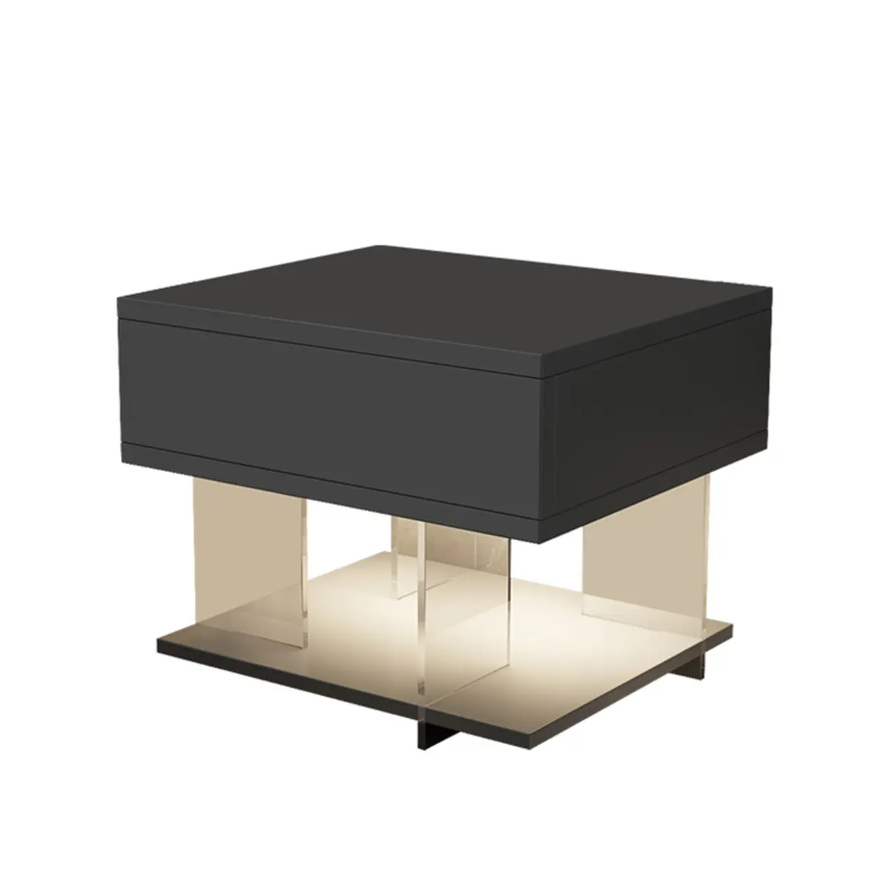 Modern Acrylic Wood Top 1 Drawer Nightstand with Light