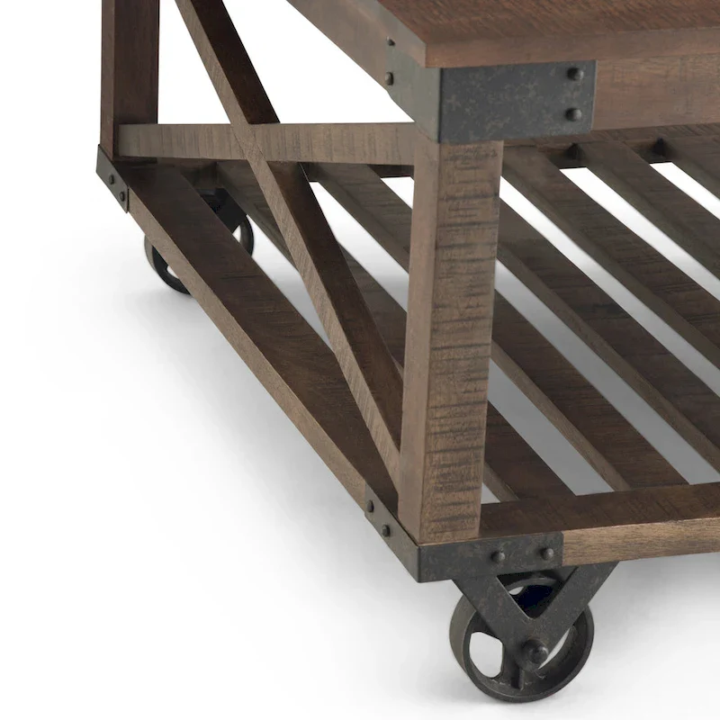 WYNDENHALL Barrie SOLID MANGO WOOD and Metal 32 inch Wide Square Industrial Coffee Table in Distressed Dark Brown - 32 x 32 x 18