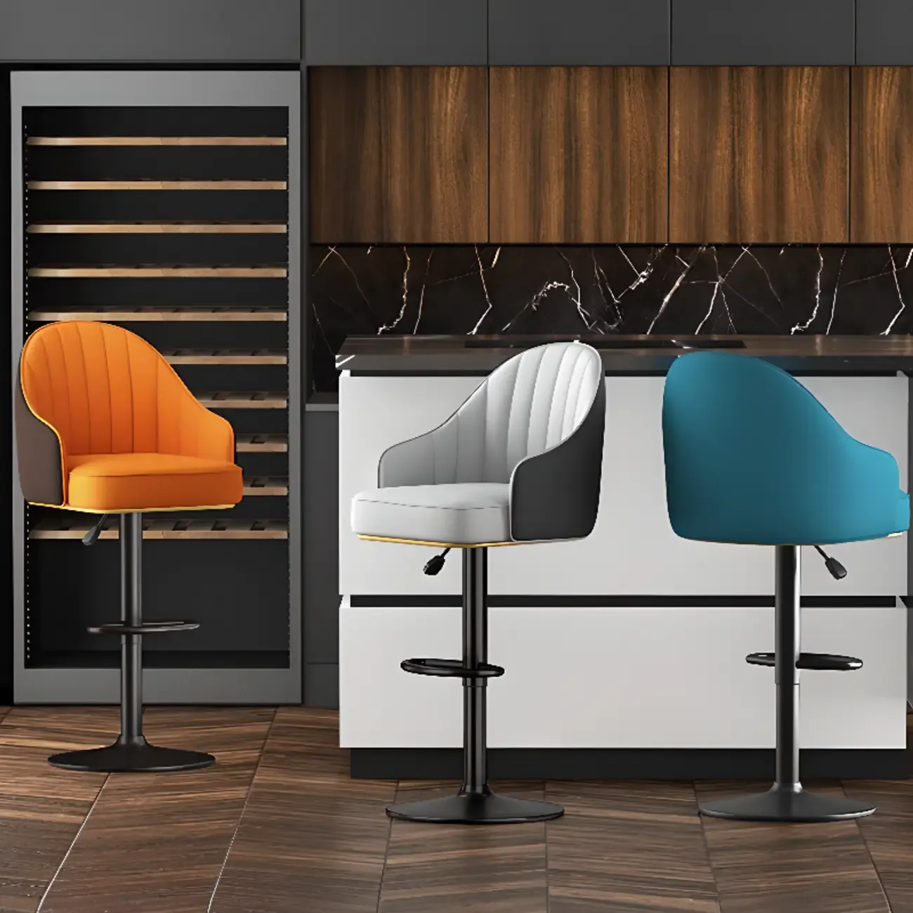 Modern Leather Swivel Adjustable Height Bar Stools