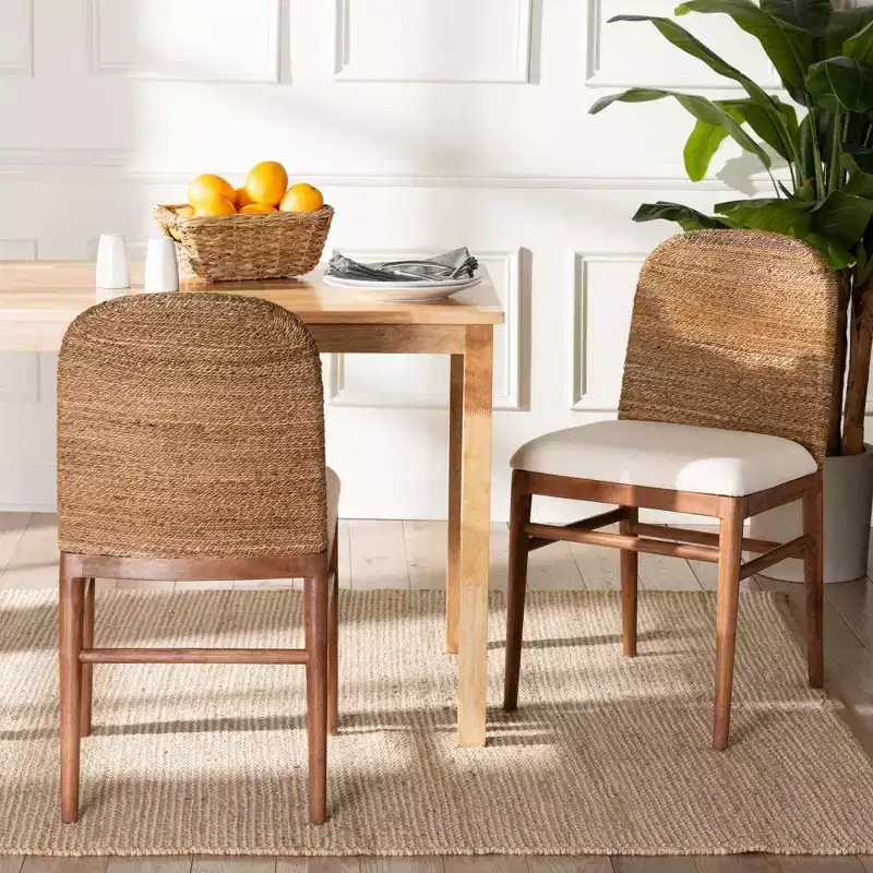 bali & pari 2pc Nadim Natural Seagrass and Acacia Wood Dining Chair Set White/Natural Brown/Natural Seagrass