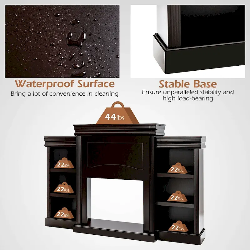 70-Inch Brown Media Entertainment Center with Bookcase and Fireplace Cabinet - 70