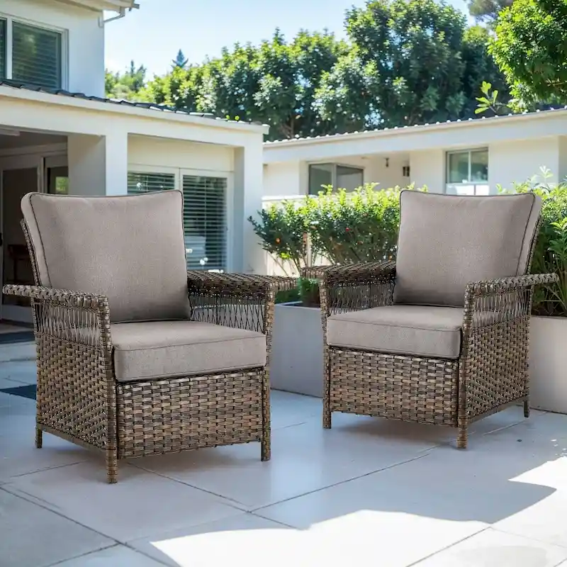 Gymojoy Patio Wicker Rattan Club Chairs - Brown