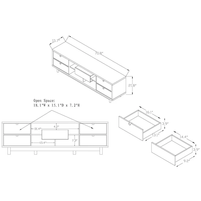 Yave Mid-century Modern White 70-inch Wood 2-Drawer TV Console