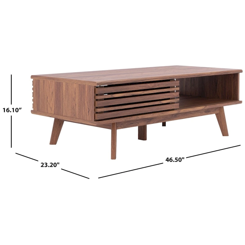 SAFAVIEH Ameetha Mid-Century 1-Shelf Walnut Coffee Table - 46 W x 23 D x 16 H - 46Wx23Dx16H