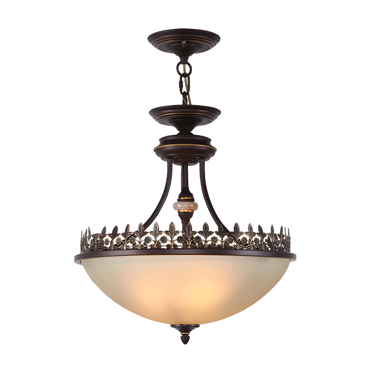 Traditional Black Round Frosted Glass Chandelier