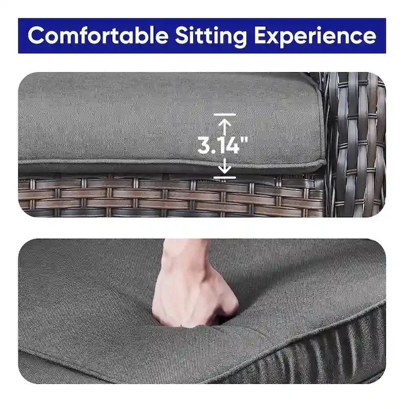 Patio Glider Loveseat Coffee Table, Swivel Chair and Ottomans - Brown