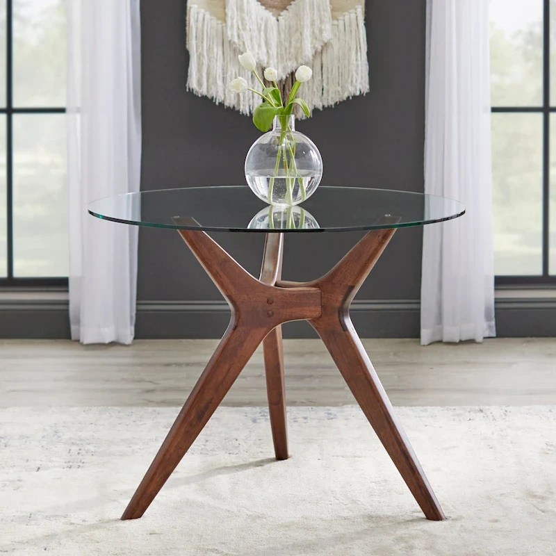 Newport Furnishings Trita Round Glass Dining Table - Mid-Century Modern