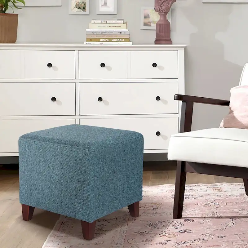 Adeco Square Ottoman Footrest Stool Small Fabric Bench Seat