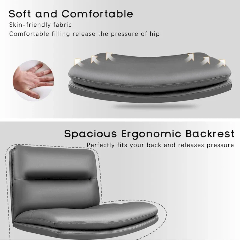 Bossin Criss Cross Chair with Wheels,PU Leather Armless Cross Legged Office chair, Adjustable Wide Seat Task Vanity Chair