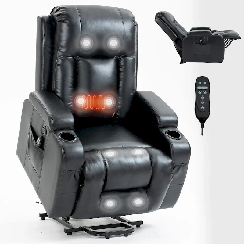 Black Power Lift Recliner with Massage, Heat & Heavy Duty Frame