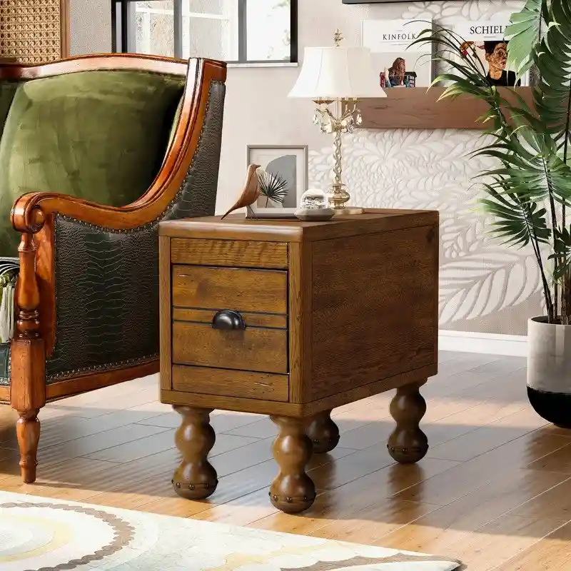 Solid Wood Rectangle End Table with Drawer