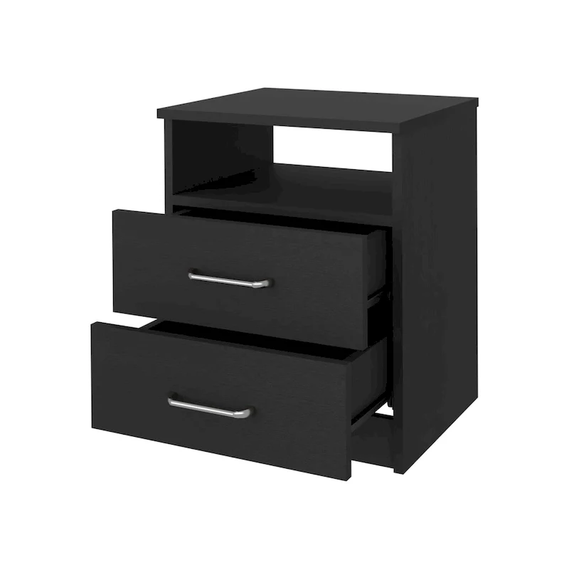 2-Drawer Nightstand with Open Shelf – Black / Dark Brown / Light Oak / White / Light Gray