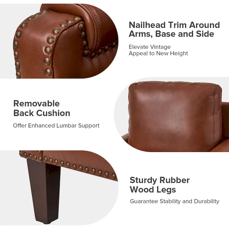 Kunz Transitional Genuine Leather Armchair with Removable Cushion and Nailhead Trims Set of 2 by HULALA HOME