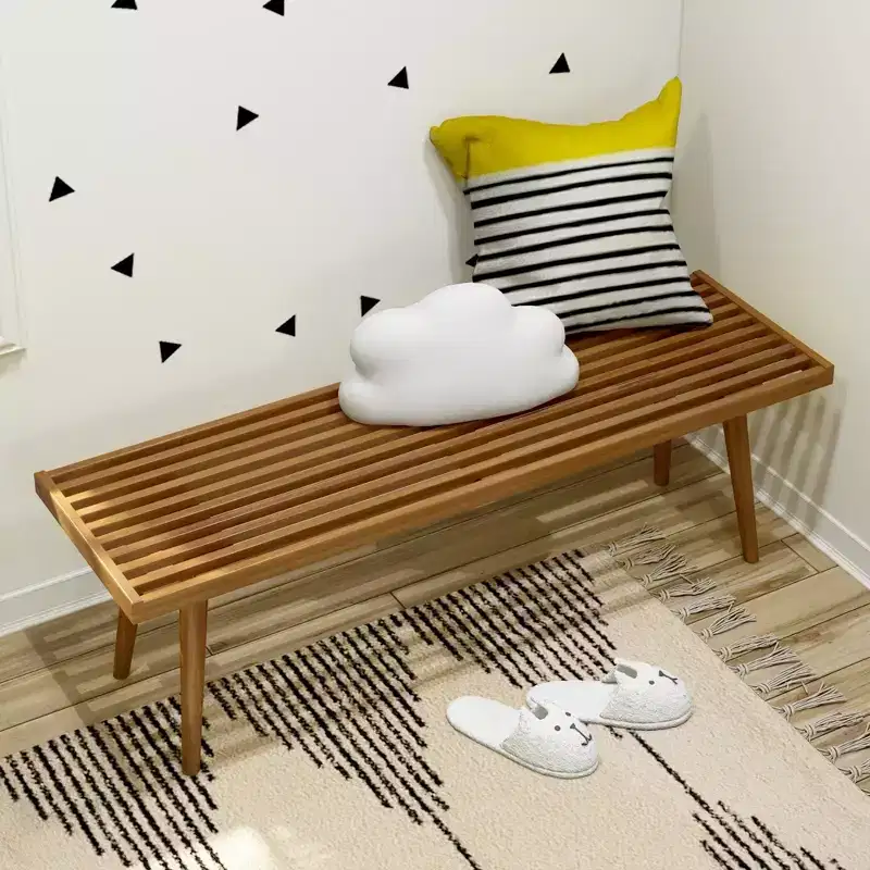 Mid-Century Solid Wood Bench – Black/Clay/Natural/Pecan/Teal/Walnut/White/Yellow – Seats 1