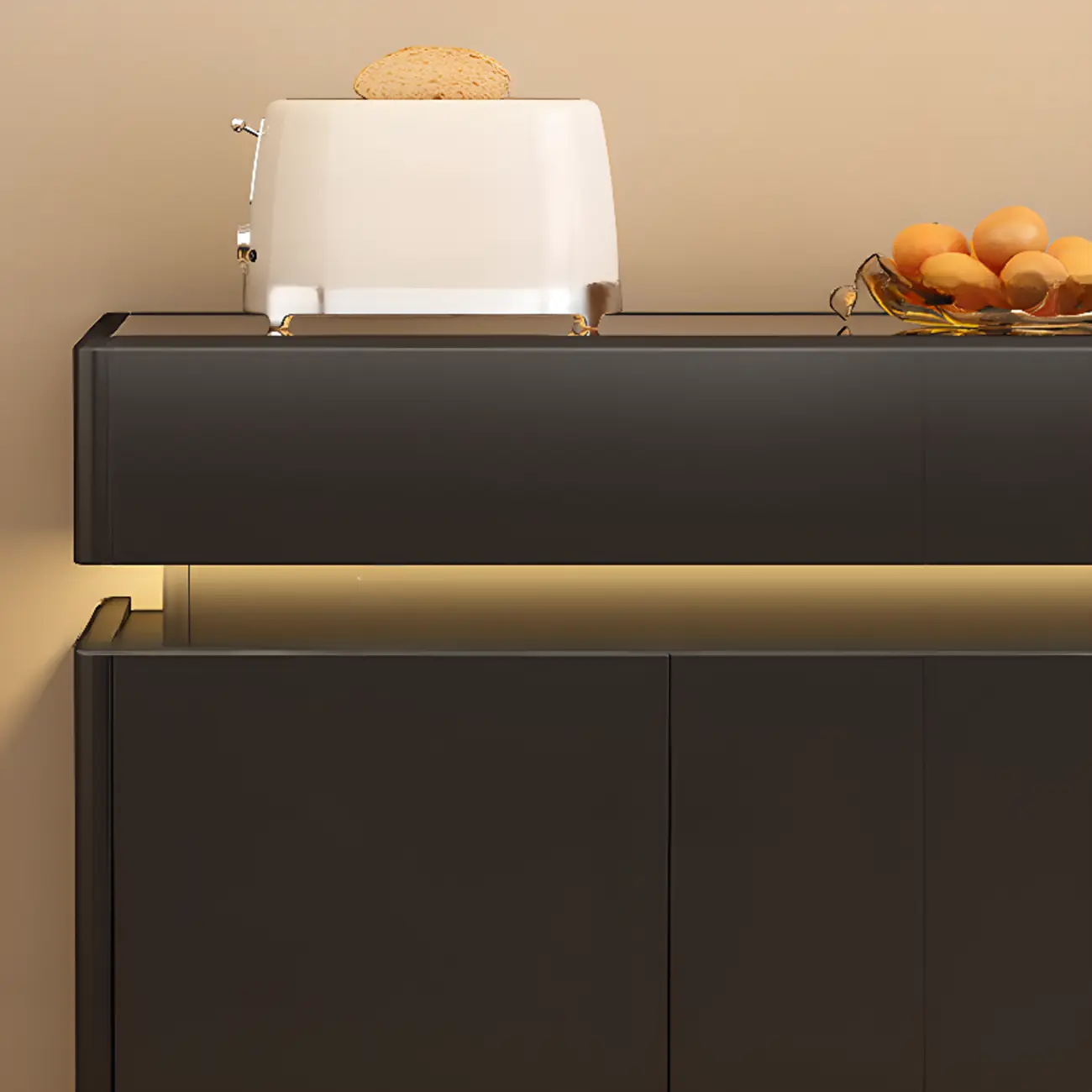 LED Light Wooden Glass Black Sideboard with Drawers Shelves