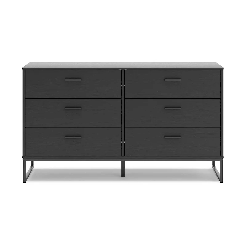Black 6-Drawer Dresser with Metal Legs