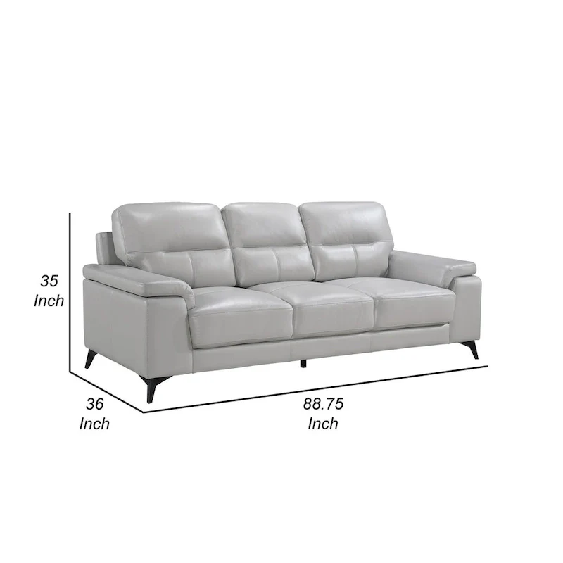 Mica 89 Inch Sofa, Light Gray Top Grain and Faux Leather, Black Metal Legs