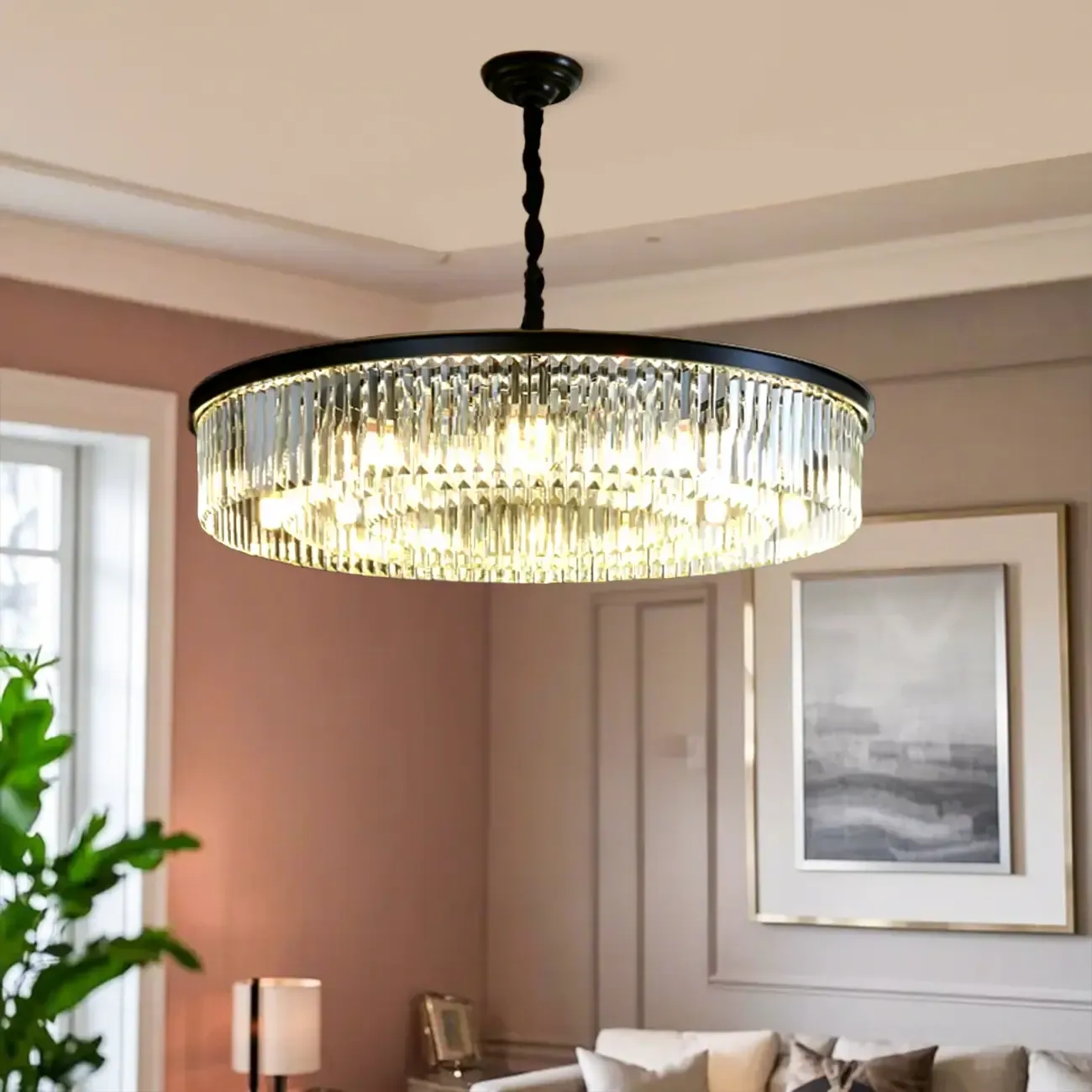 Adjustable Black Round Modern Crystal Chandelier