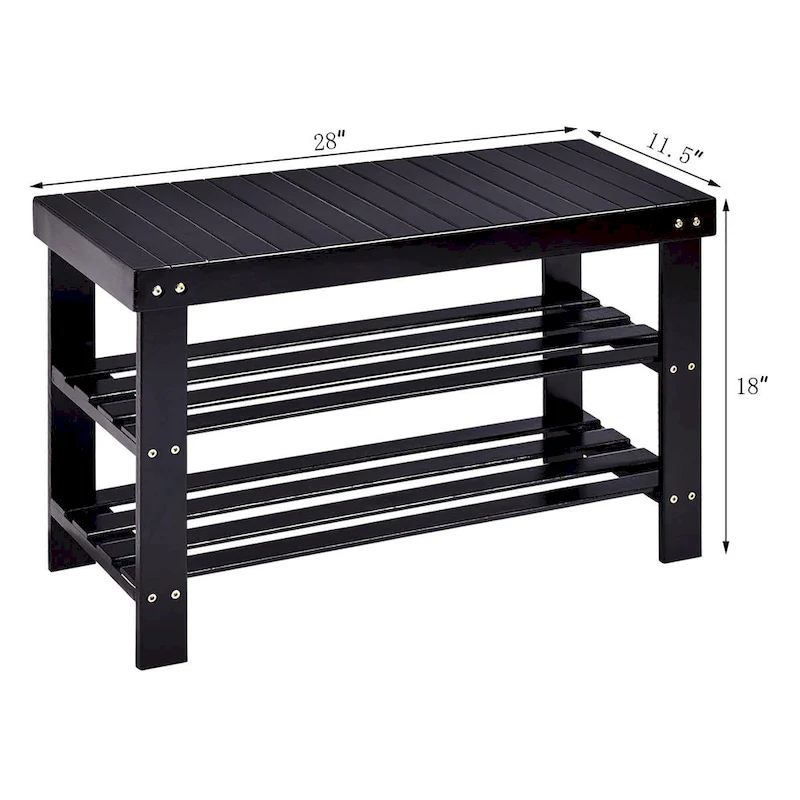 3-Tier Bamboo Shoe Rack Bench, Black/Natural, Seats 1