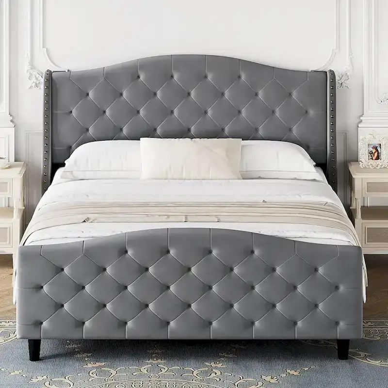 Tufted Upholstered Platform with Headboard and Footboard