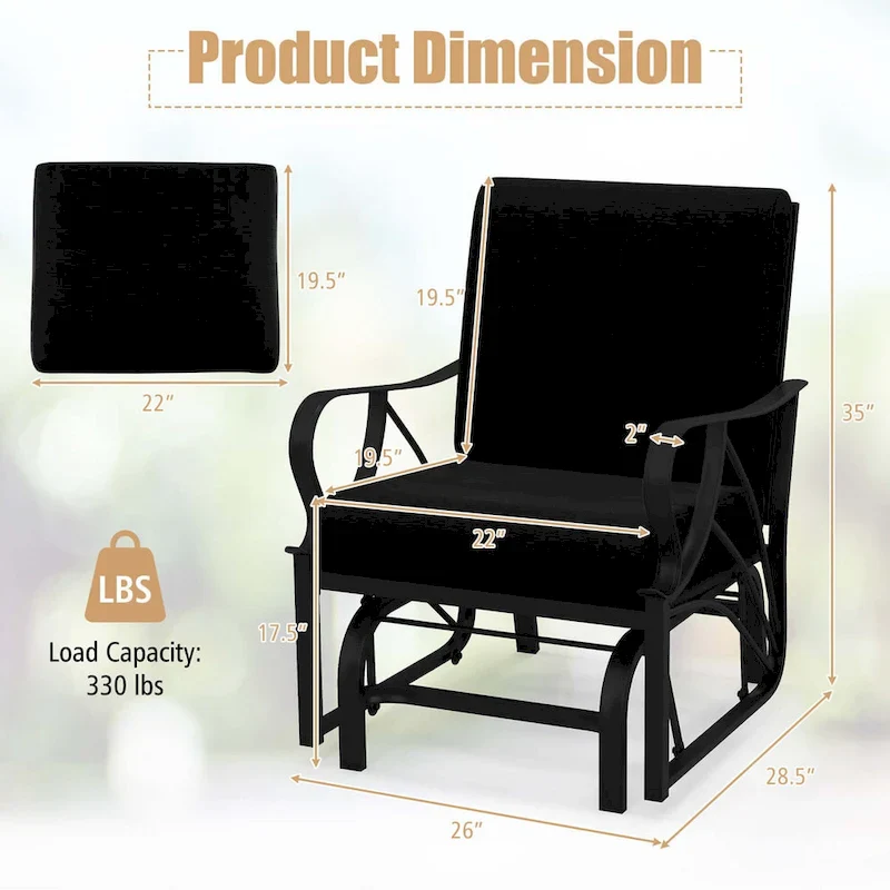 Costway Patio Rocking Chair with Cushion Heavy-Duty Metal Frame Smooth - See Details