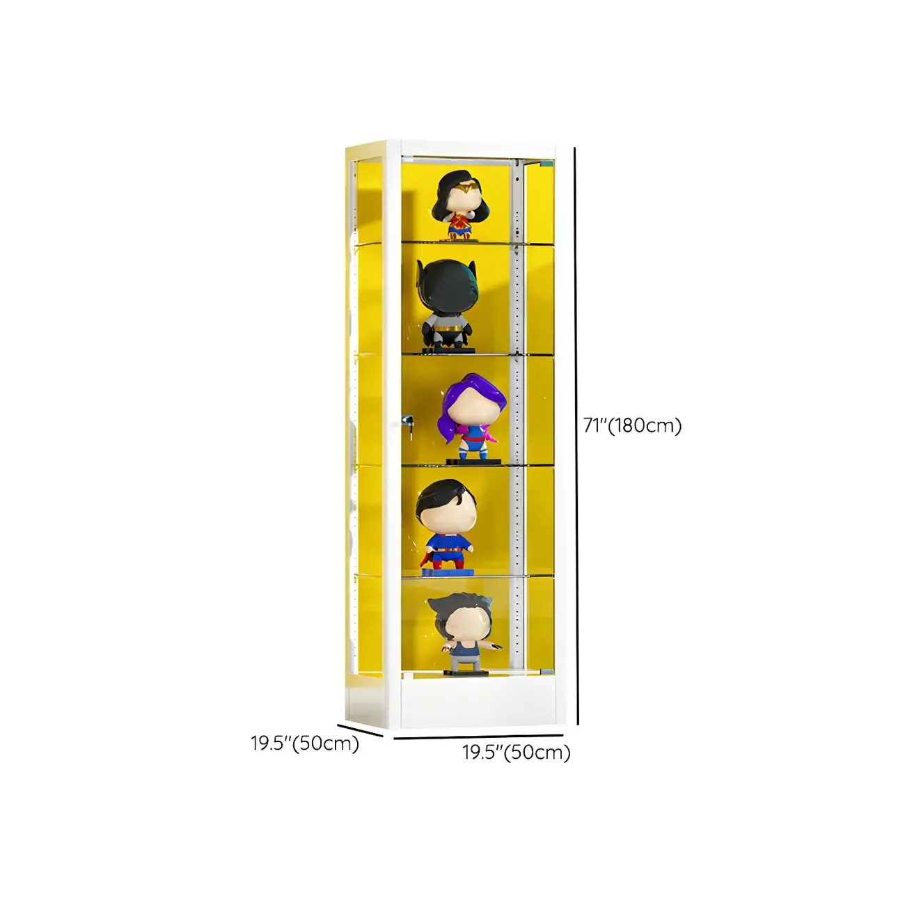 Adjustable Shelves White Glass Locking Curio Cabinet