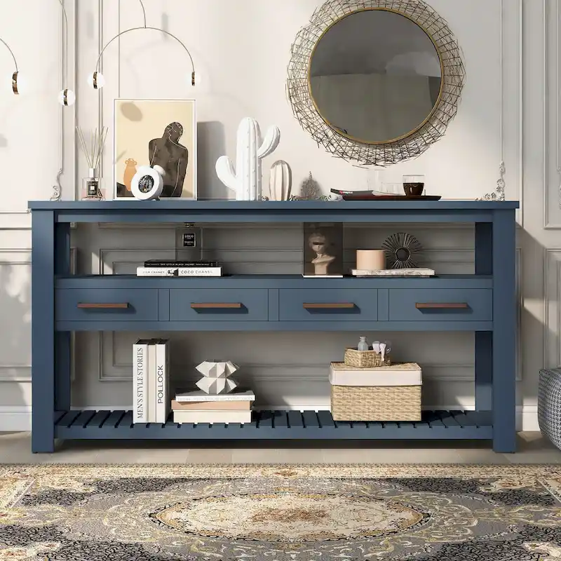 Console Table with 4 Drawers and 2 Shelves