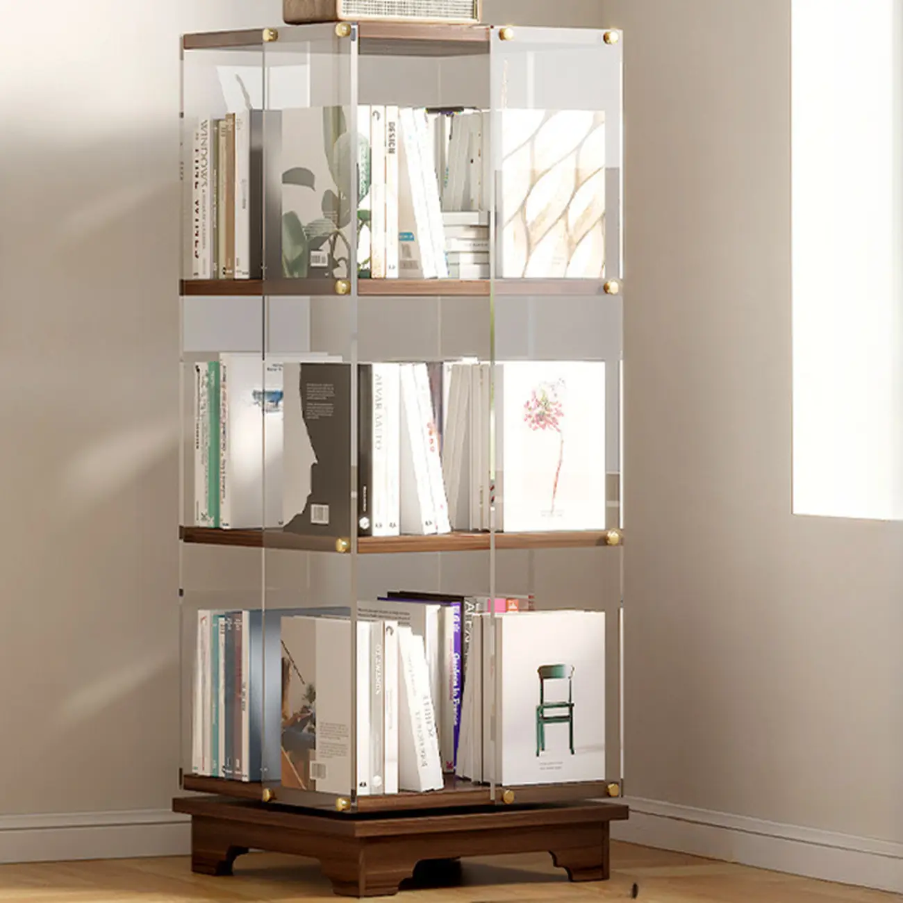 Art Deco Square Timber Shelf Glass Panel Swivel Chest