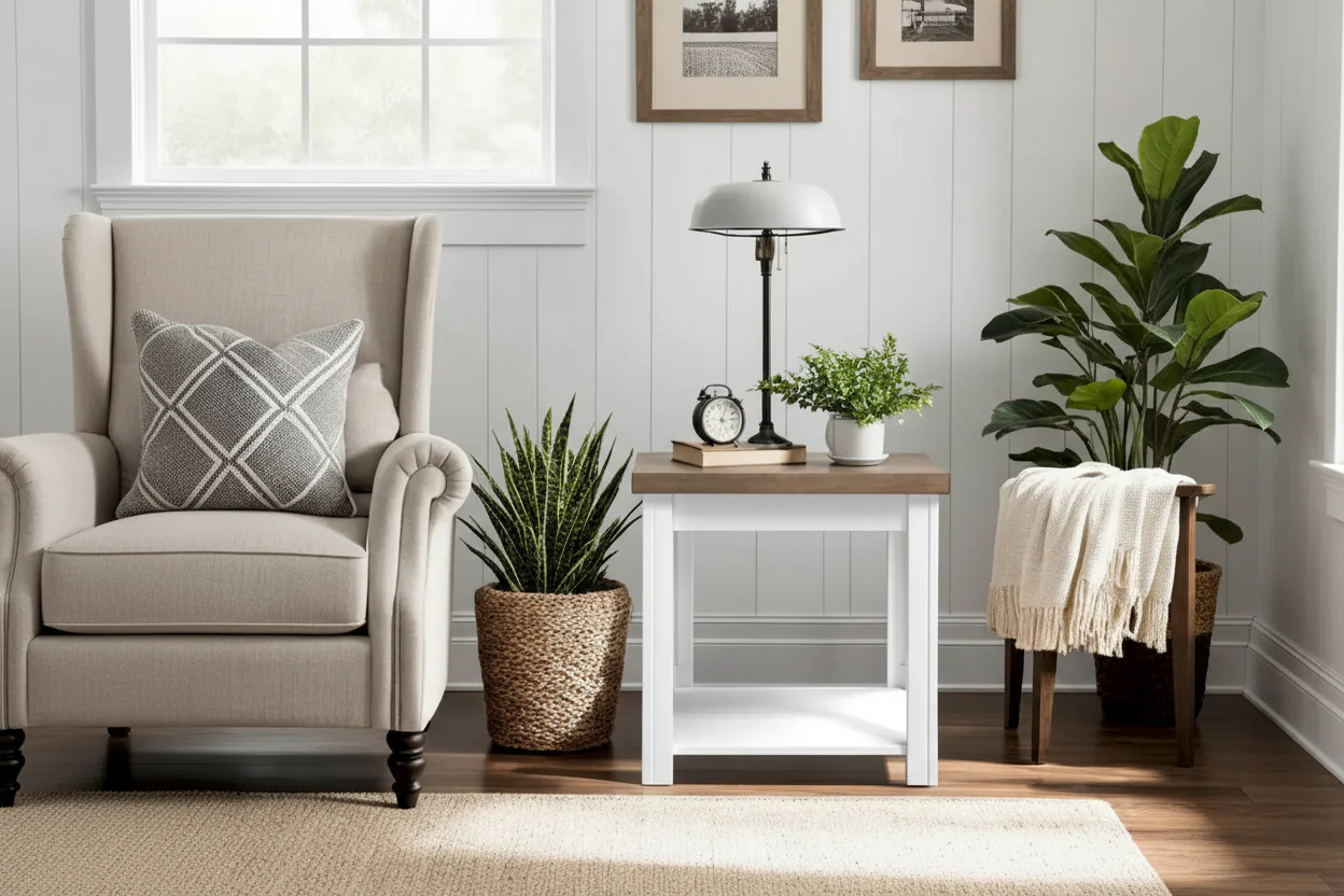 Modern Farmhouse Style 24-Inch Side Table — No Assembly Required, Two-Tone Finish