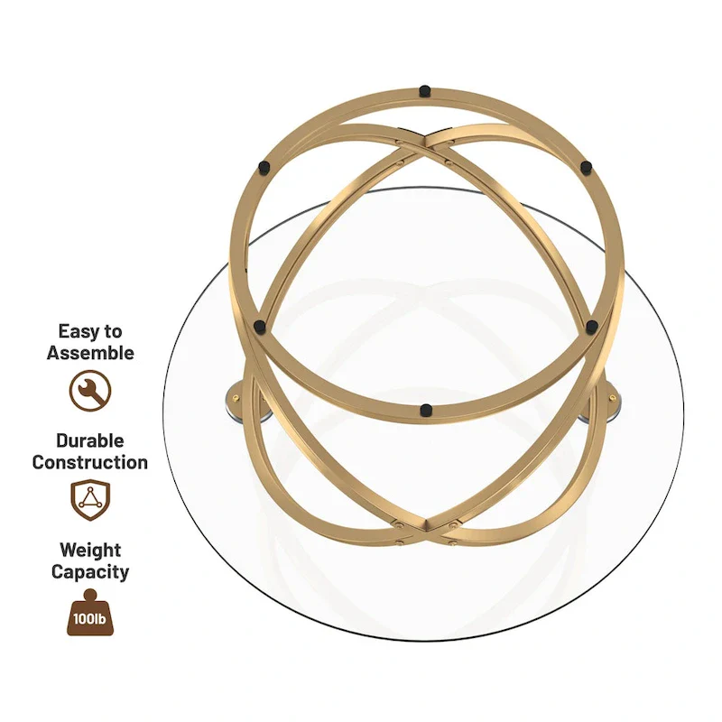 Myhozm Accent Round Glass/Stone Top Coffee Table with Metal Base