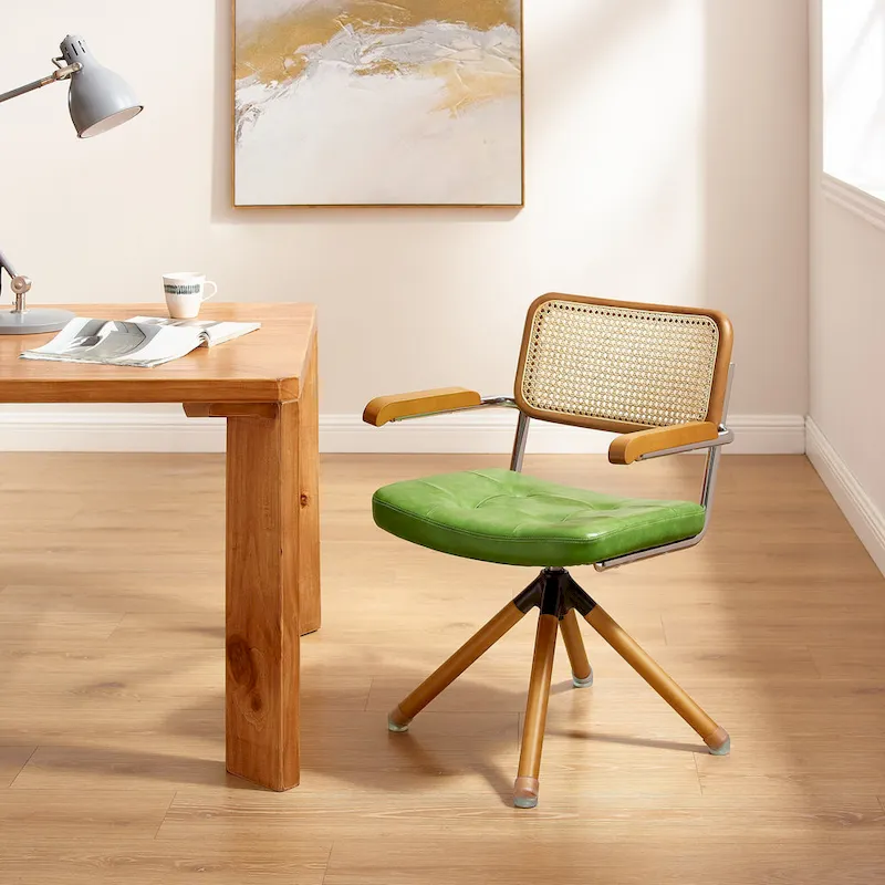 Art Leon Swivel PU Leather and Wooden Accent Chair