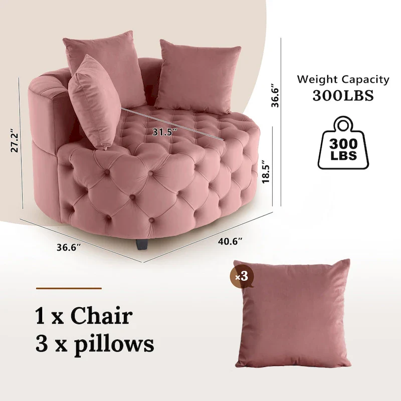 Velvet Modern Leisure Big Classical Barrel Chair with 2 Pillows