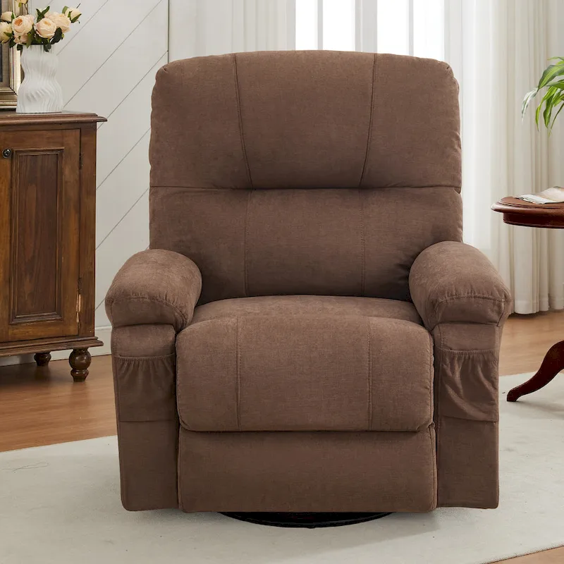 360 Linen Swivel Rocker Recliner with Side Pockets