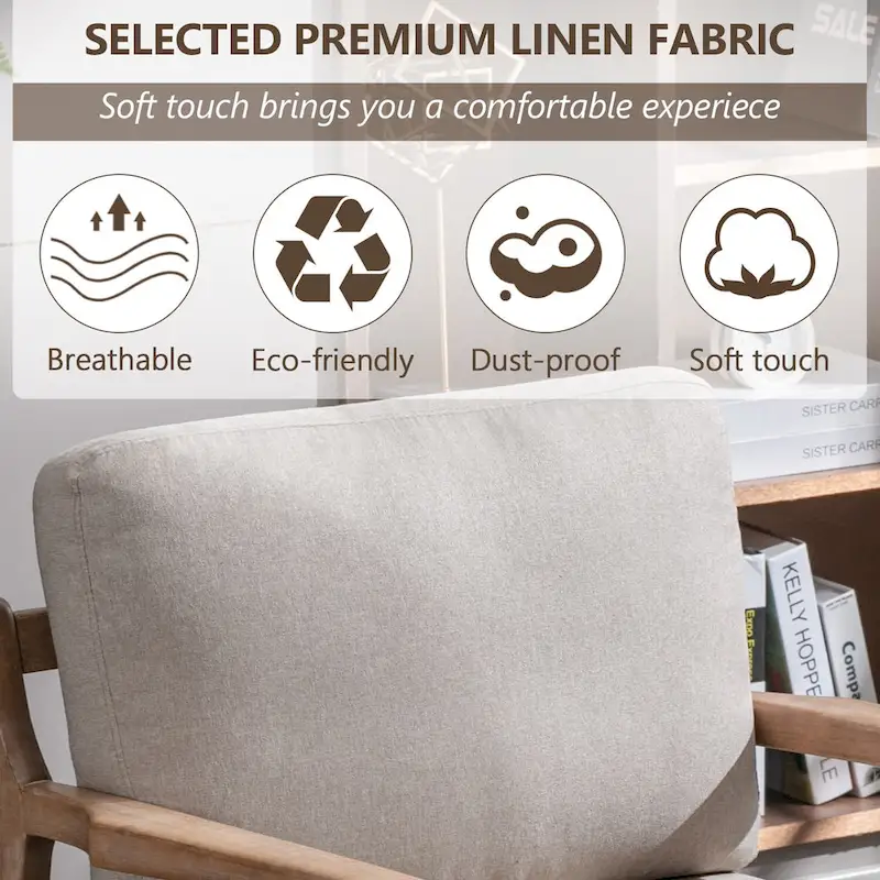 Mid Century Modern Accent Chair with Solid Wood Frame & Removable Cushions