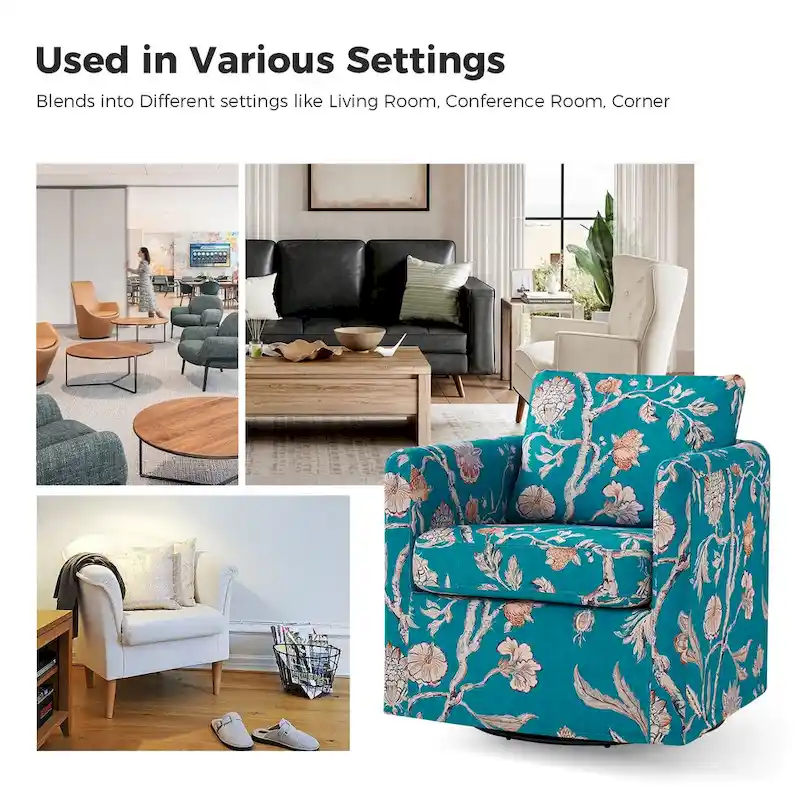 Erkenbald Modern Slipcovered Swivel Chair with Removable Cushion by HULALA HOME