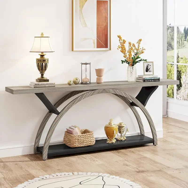Narrow Long Console Table Sofa Table with Half Moon Frame
