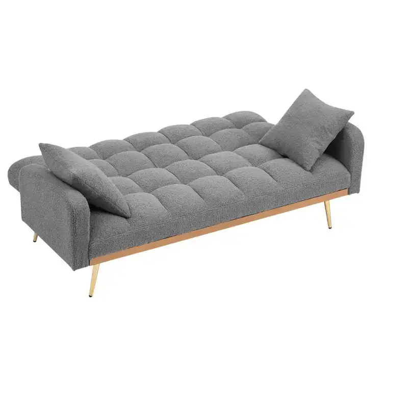 GDFStudio Smin Modern 69 Wooden Teddy Upholstered Sofa Bed with Adjustable Backrest