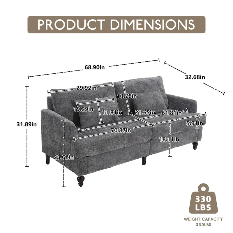 HOMEFUN Modern chenille Fabric Loveseat,2-Seat Upholstered Loveseat Sofa Modern Couch